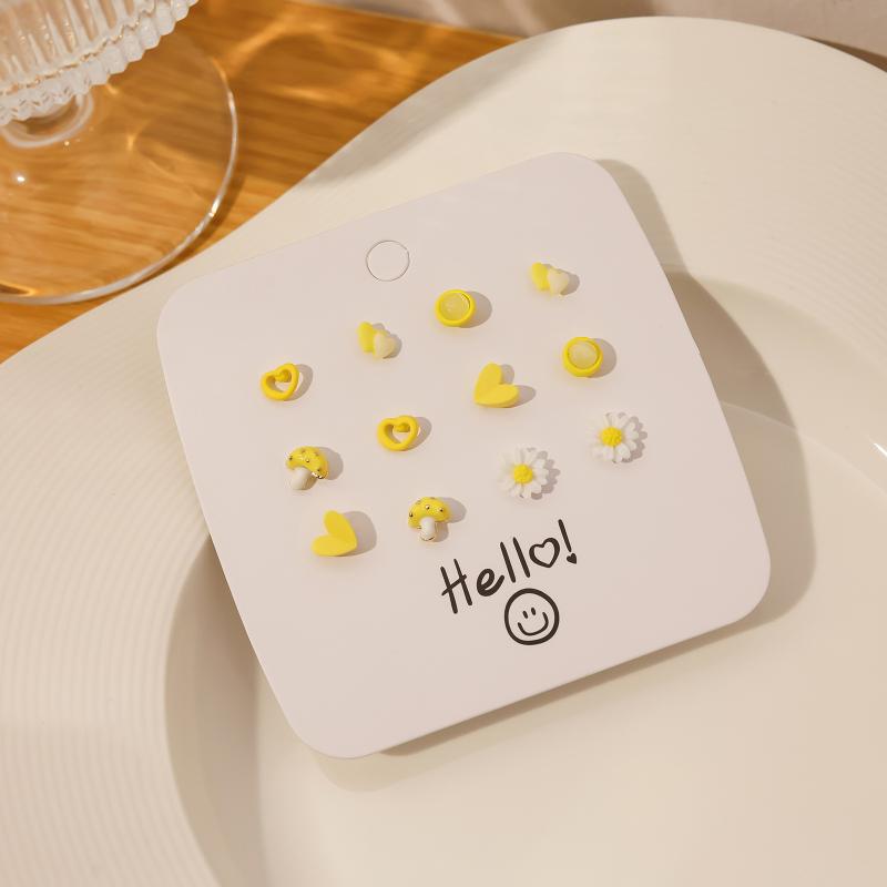 1Set Simple And Compact Silver Needle Earring Set Love Geometric Earring Combination Cute Sweet And Versatile Earrings