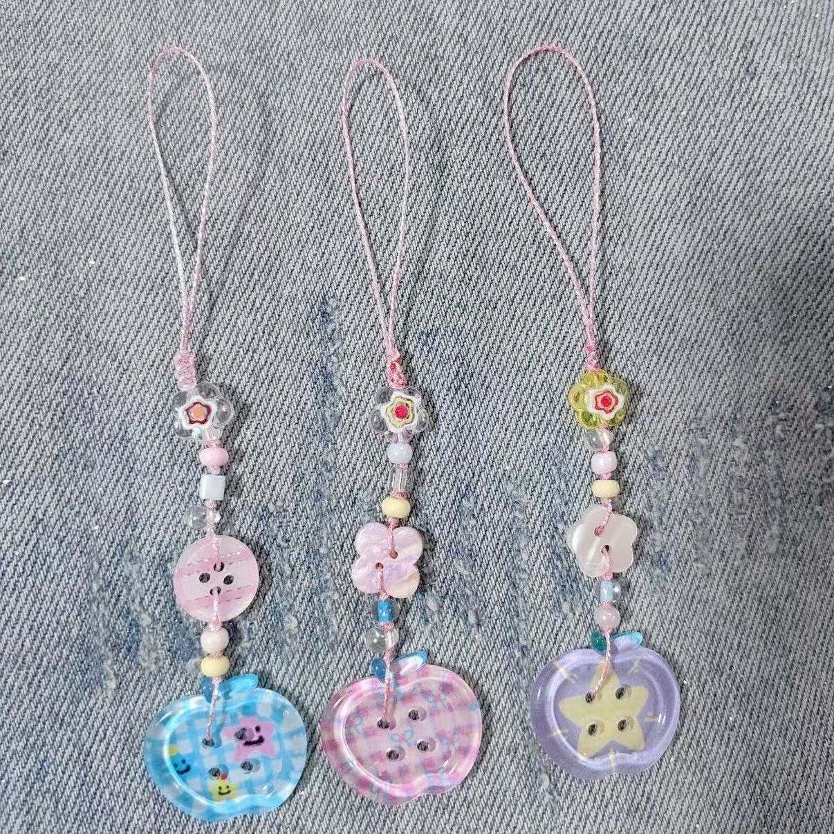 

Trendy Button Cute Dopamine Plaid Acrylic Button Phone Charm Strap Colorful Unique Bag Charm Landyard Other