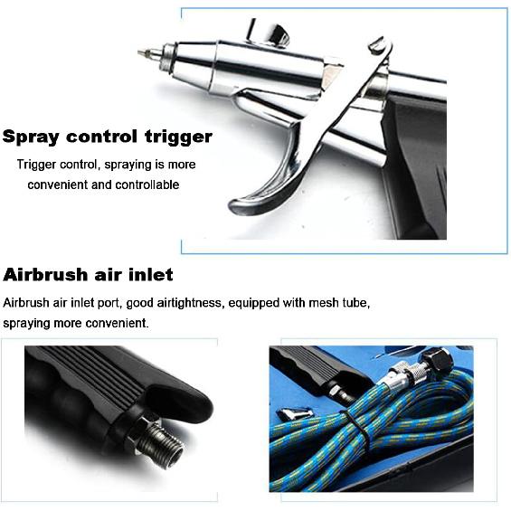 Double Action Airbrush Kit, Trigger Air Brush Spray Gun with 0.3, 0.2, 0.5mm Needles, 3 Sets Nozzles, Air Cap, 2cc/5cc/13cc Paint Cup, Air Hose, for