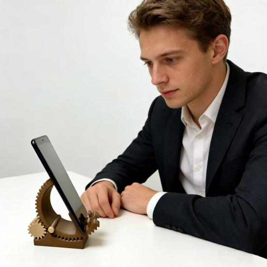 Handyhalter 3D-gedruckt Neigungszahnrad Handy-Ständer Verstellbarer Winkel PLA-Halter für alle Smartphones Einzigartige tragbare Handy-Stütze Schreibtischzubehör