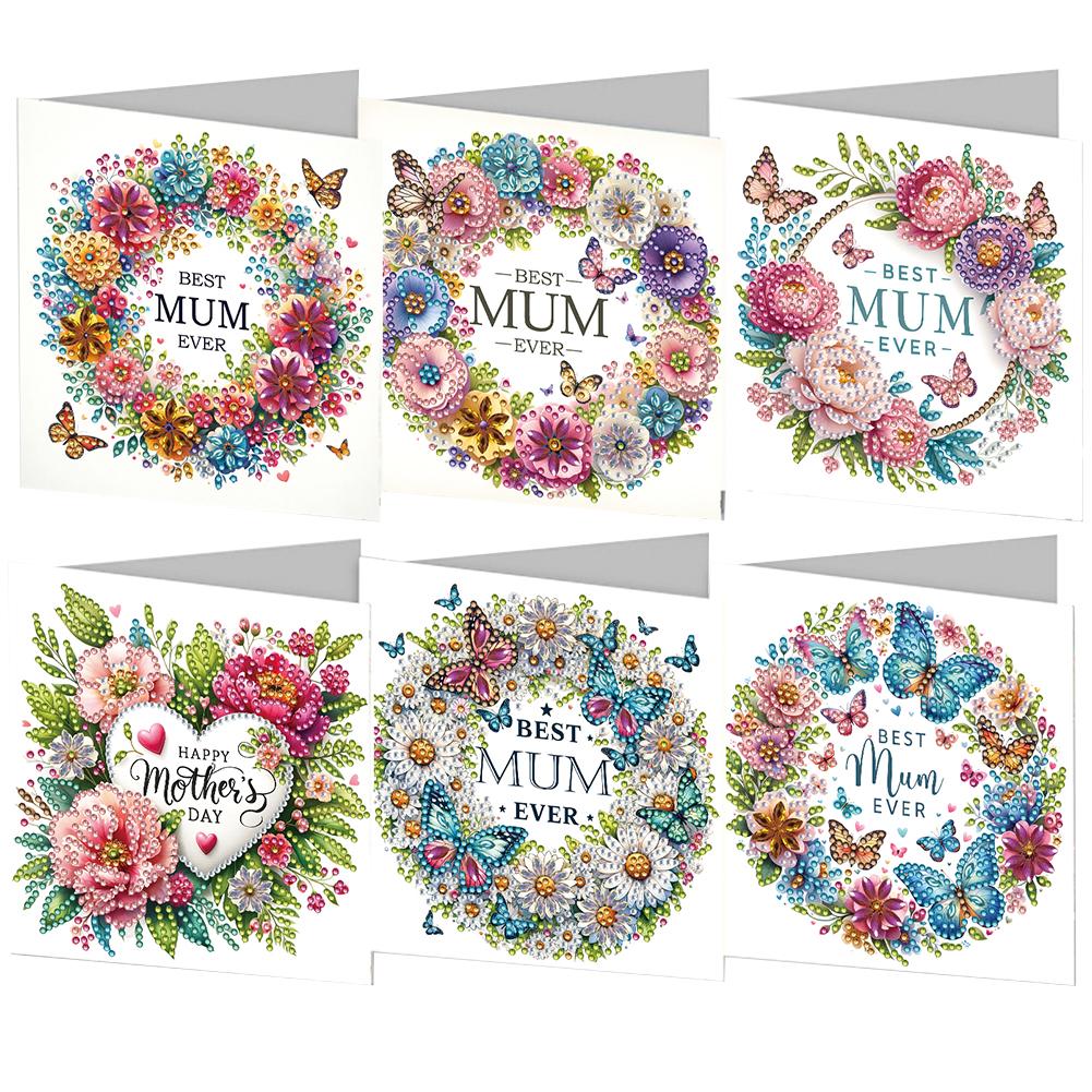 6pcs Diamond Painting Christmas Cards Handmade 5D Rhinestone Embroidery Arts Cards Kits Diamond Painting Greeting Thank You Card