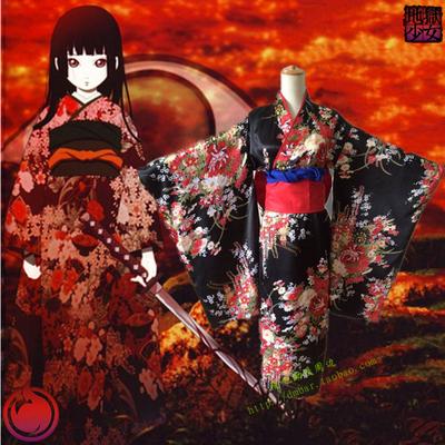 Nejnovější Anime Jigoku Shoujo Mioyosuka Cosplay Kimono Černé Květinové Japonské Kimono Šaty Pro Ženy Plus