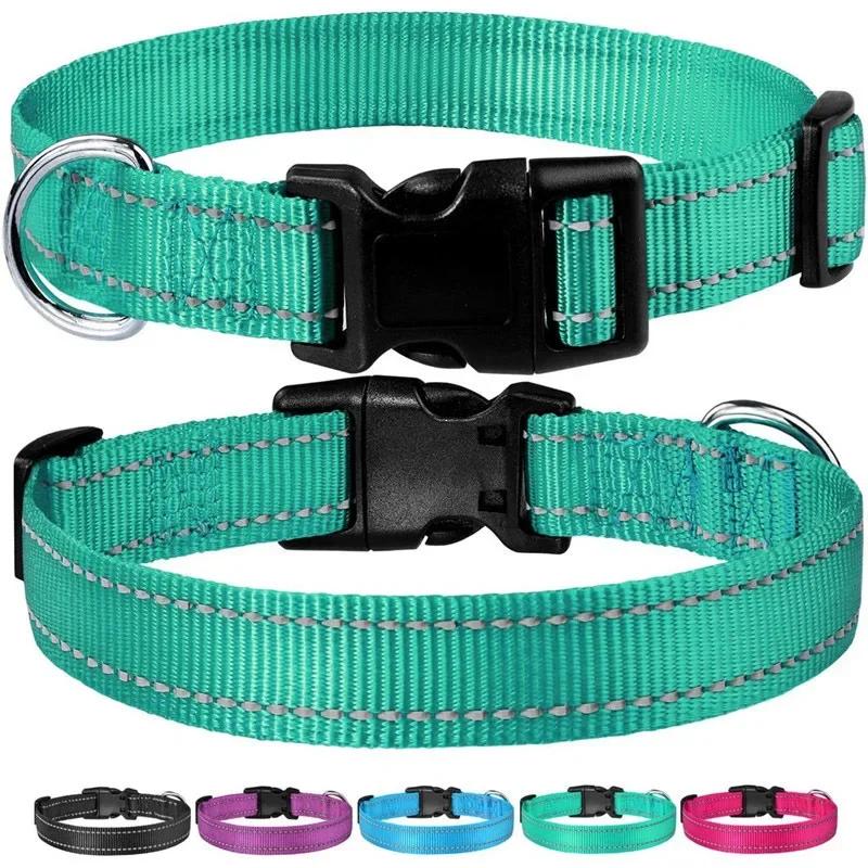 Adjustable Reflective Dog Collar Nylon Safety Pet Traction Rope Strap for Small To Medium-Sized Pets