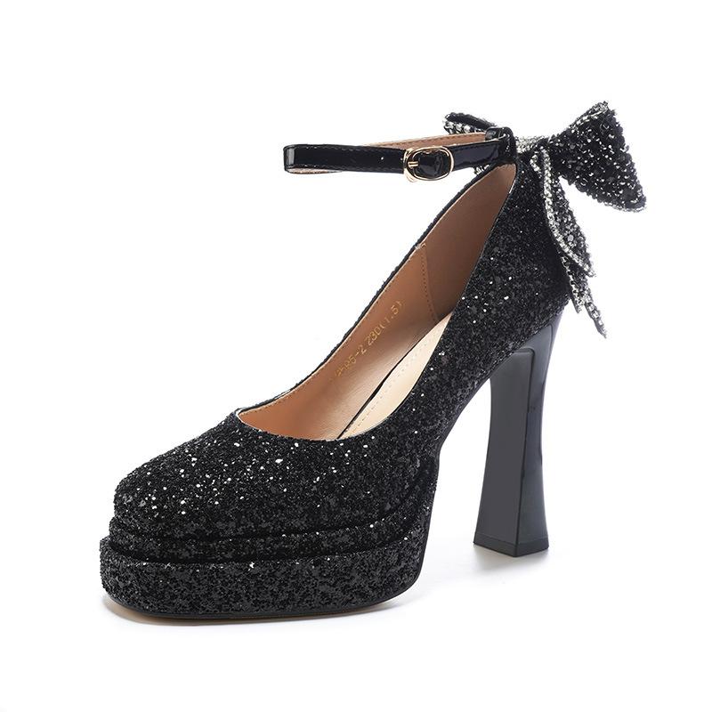 

Високий каблук товстий каблук водонепроникний стіл з Лоліта весільні туфлі на високих підборах 39 чорний