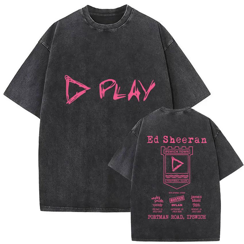 Vintage Washed Ed Sheeran Play Tour 2026 Pop Music TShirt Men Women Harajuku Fashion Fans Oversized T Shirt Hip Hop Streetwear