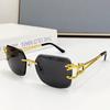 Gafas de Sol Cuadradas Vintage Sin Montura Mujer Hombre Lujo Populares Viaje Conducir Metal Cabeza de Leopardo Gafas de Sol UV400