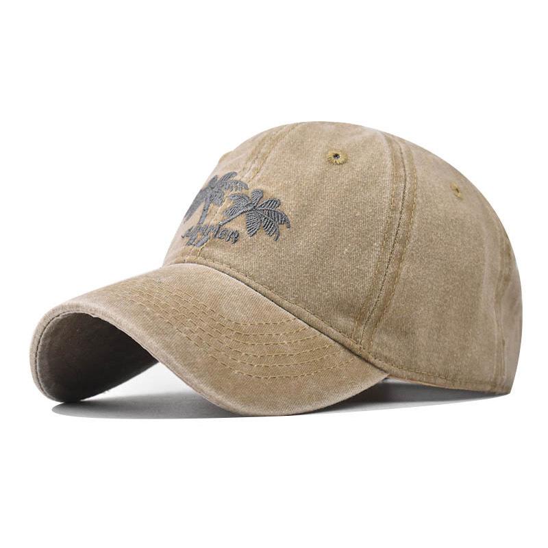 Cotton Coconut Tree Baseball Cap Washed Cartoon Embroidered Baseball Cap Foreign Trade European and American Washed Cap