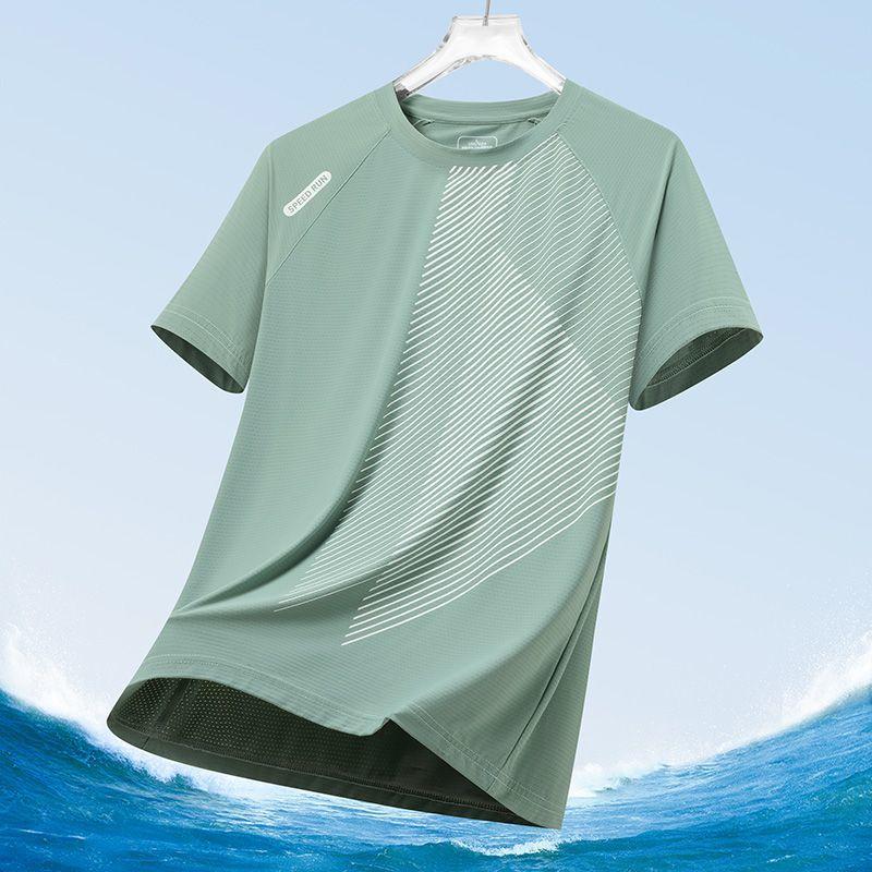 

Men s T-shirt Ice Silk Summer Thin Sports Short Sleeve Loose Half Sleeve Running Shirt New Style Top 5XL зелений