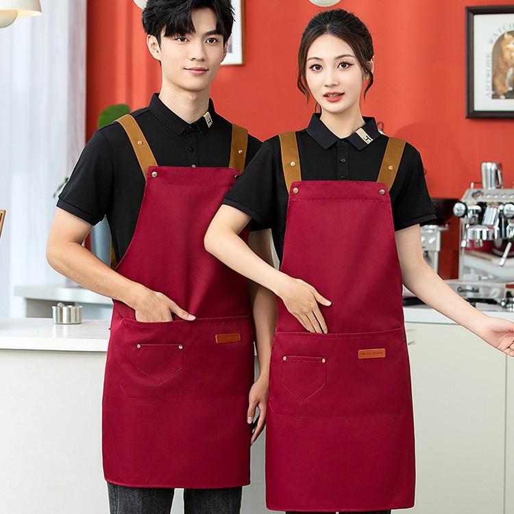 Waterproof Oil-Proof Logo Apron for Food Service, Restaurants, Fruit Stores, Milk Tea Shops - Unisex Workwear Gray Canvas Blend