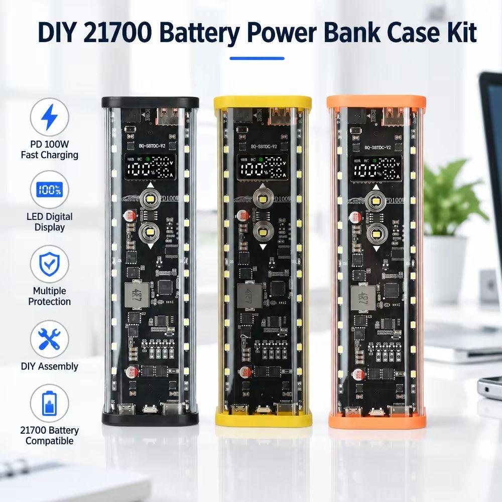 100W PD3.1 DIY Power Bank Case Kit 8‑Cells 21700 Solder‑Free Battery Holder Voltage Adjustable Fast Charging Box