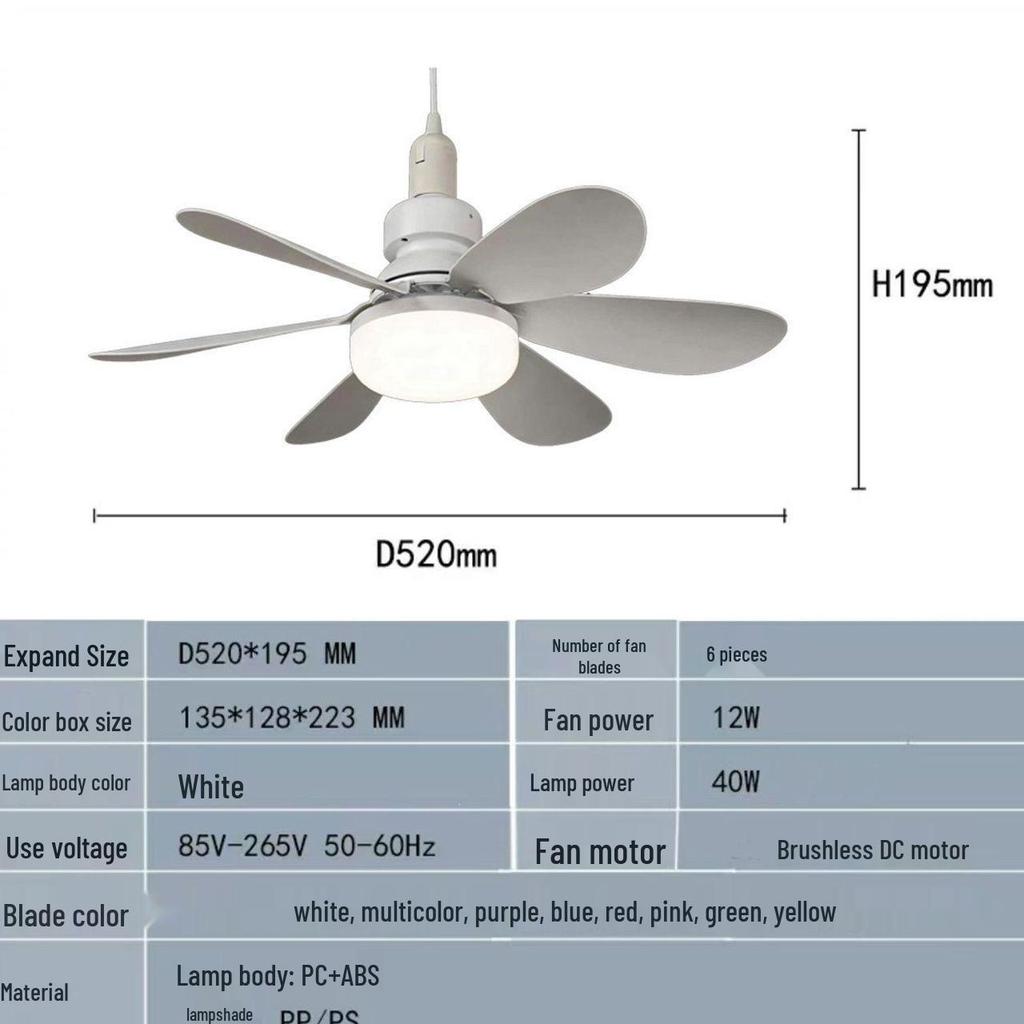 Ultra-Quiet E27 Ceiling Fan Light with Three-Speed Dimming for Kitchen & Bedroom