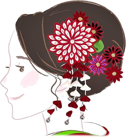 set of hair large and perfect for Kanzashi flower hair one size fits Two-piece tsumami-zaiku ornaments, small, coming-of-age ceremonies. accessories,