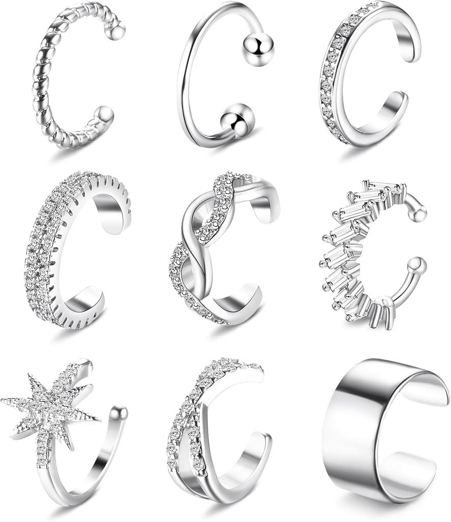 Bobisty 9 Pcs Manchette d'Oreille Manchettes Plaqué Or 14K pour Femmes Hommes Clips d'Oreille sans Percing Boucle d'Oreille Cartilage Faux Boucles d'Oreille