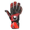 uhlsport Match Soccer GK Keeper Gloves Power Line Super Soft Half Negative 1011308 01 9 Black x Red x White