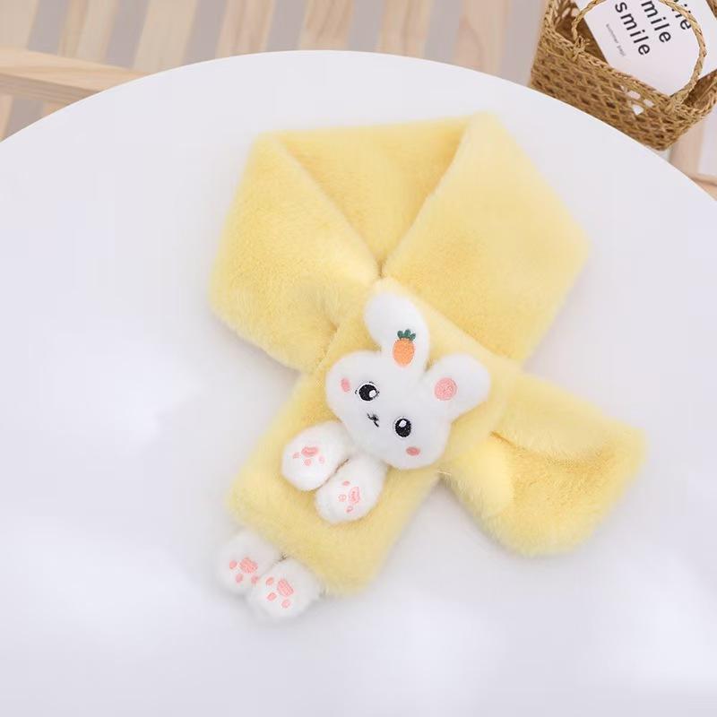 Boys Girls Winter Scarfs Thick Plush Cross Children's Scarf Baby Bib Cute Cartoon Rabbit Faux Fur Neck Protection Warm Shawl