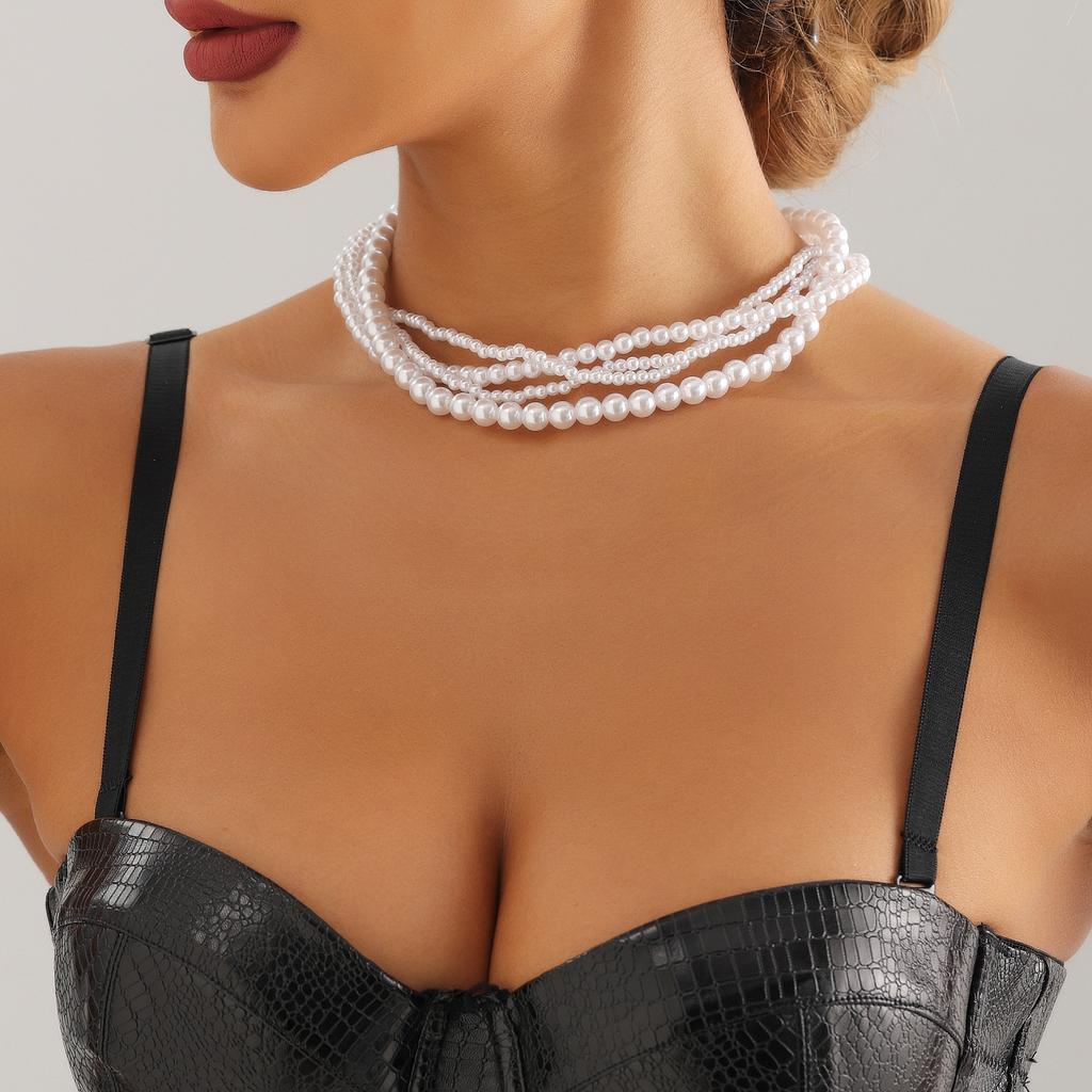 Europe, America, Temperament Hipster Winding Beaded Necklace, Creative Weaving Imitation Pearl Multi-layer Necklace Women