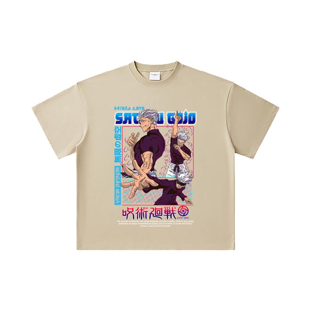 260 GSM Double Yarn 32 Count 100% Cotton Jujutsu Kaisen V25 Gojo Print Unisex Heavy Cotton T Shirt