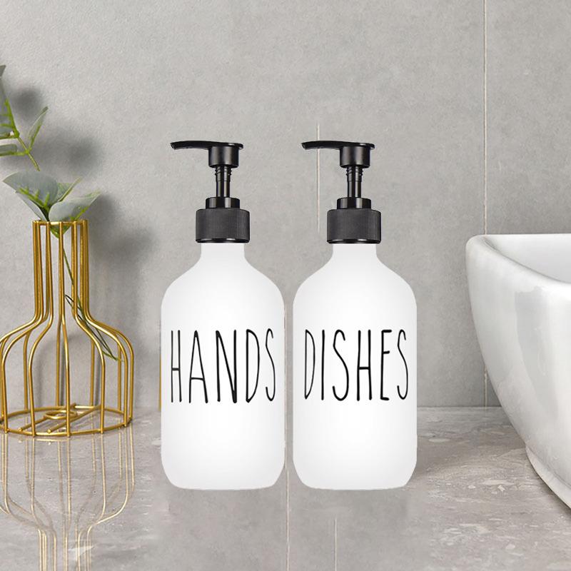 Hand- und Spülseifenspender Set 2 Stück 500ML Lotion-Pumpe Flaschen+Tablett- Nachfüllbare Shampoo- und Spülungsflaschen