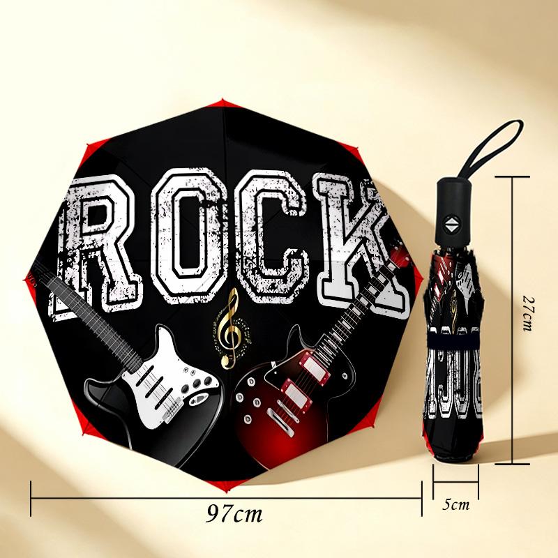 Rock Music 8 Ribs 3Fold Black Glue Uv Protection Umbrella Sun Protection Rainproof Compact Folding Umbrella For Travel Daily Use C9241555