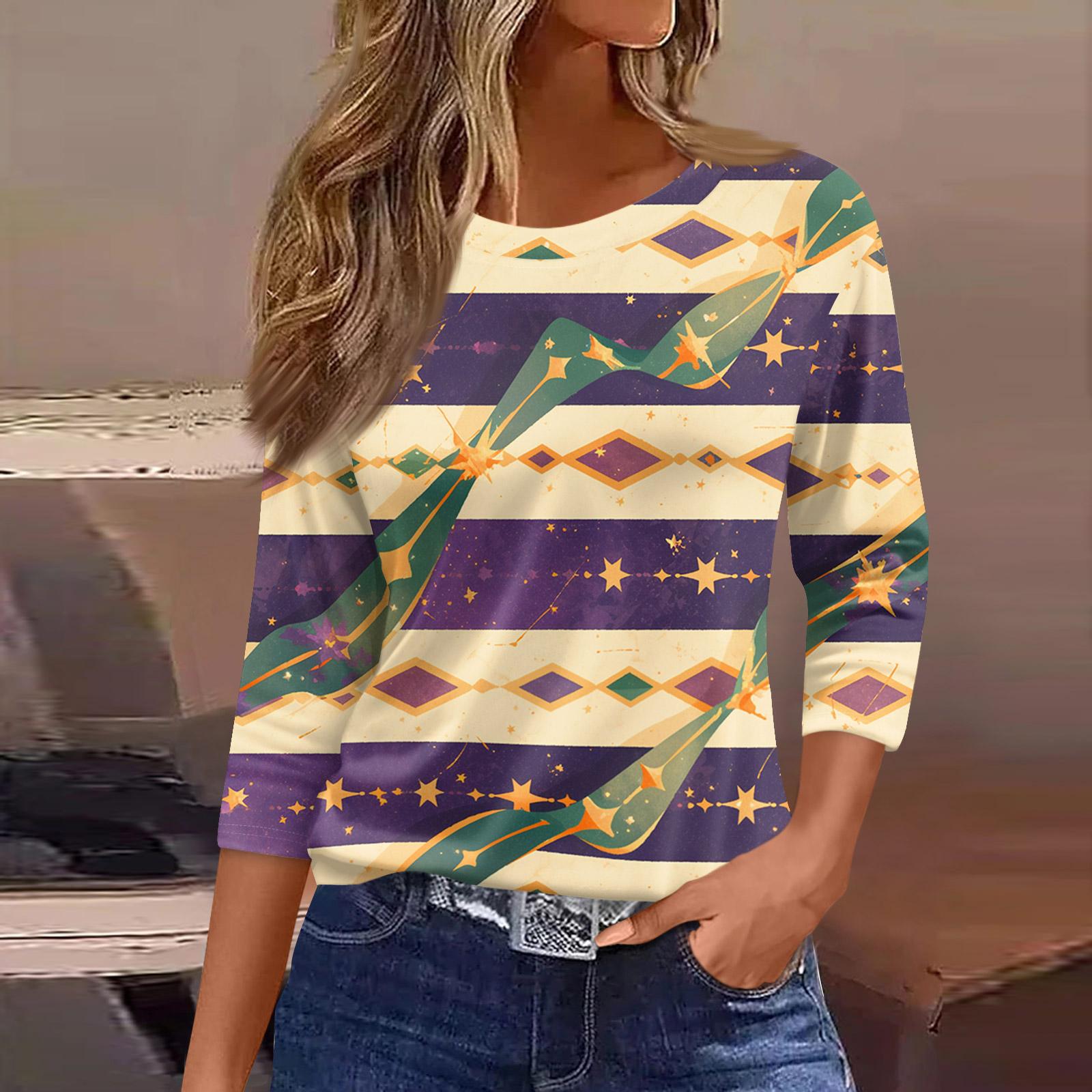 

3/4 Length Sleeve Womens Tops Floral Print Vintage Fashion Casual Loose With Round Neck Plus Size Shirts XL хакі