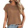 Ladies Summer Short Sleeve O Neck Solid Color Jacquard Plaid Pullover T Shirt Top