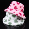 Warm Plush Bucket Caps with Heart Pattern Fashion Winter Autumn Casual Wear Fisherman Hat for Women Girl Outdoor Activity