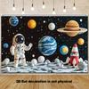 2D Solar System Planets Astronaut Backdrop for Kids Room Decoration