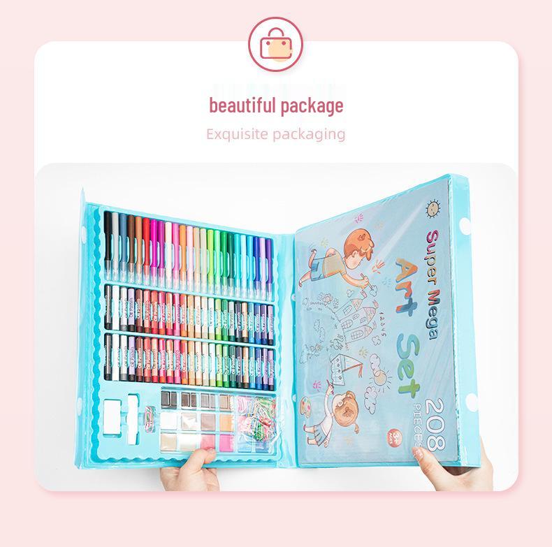 208-Piece Children's Painting Set: Colored Pencils, Crayons, Watercolor Pens - Perfect Gift for Kids