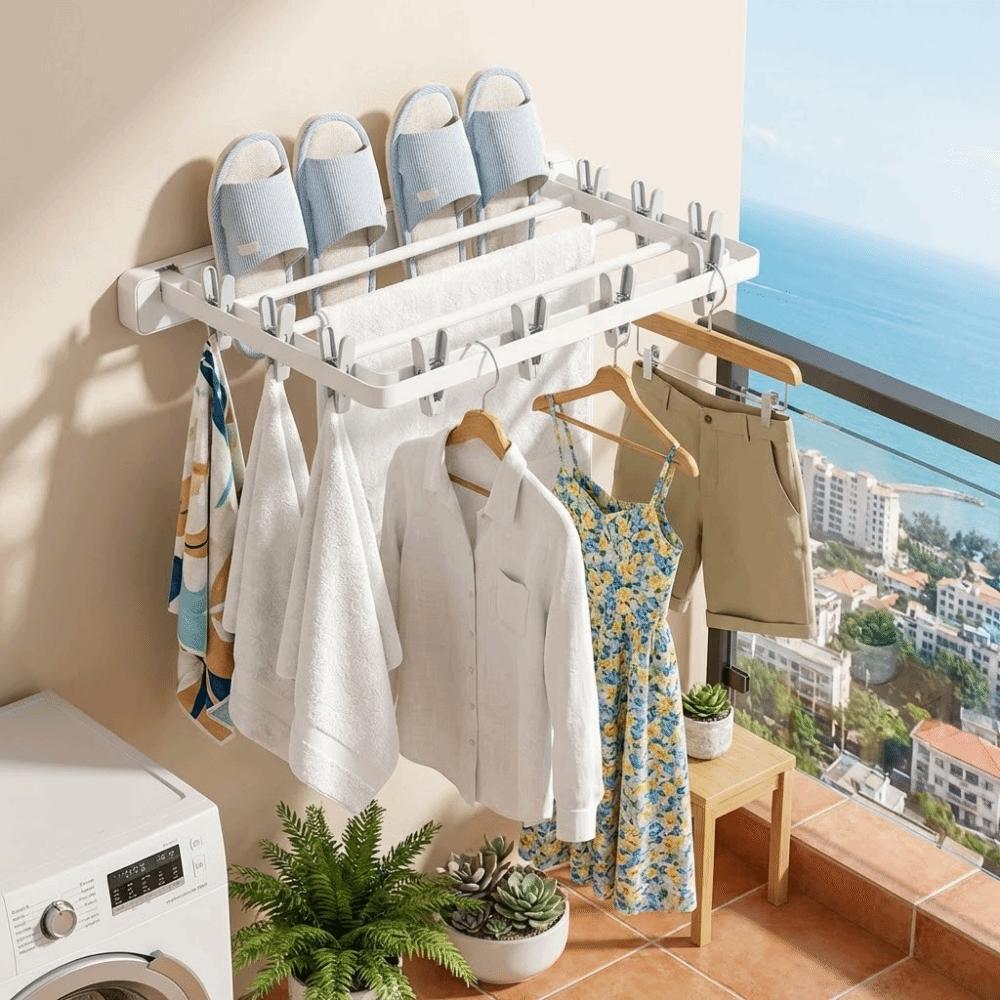 Anti-slip Sock Folding Clothes Dryer Windproof Multi-Clip Drying Rack Folding Drying Rack  Indoor
