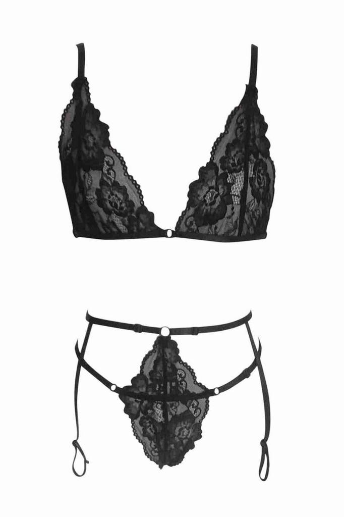Merry See Fantasy Garter Set Sexy Underwear Black