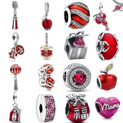Copper Red Love Series Open Heart Lobster Charm Beads Fit Original Bracelet Trinket For Jewelry Makeing For Women