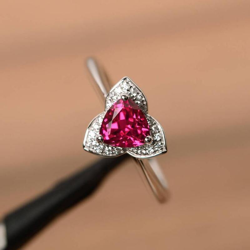 Utimtree New 925 Sterling Silver Red Crystal Ring With Bling Zircon Stone For Women Fashion Jewelry Wedding Engagement Rings