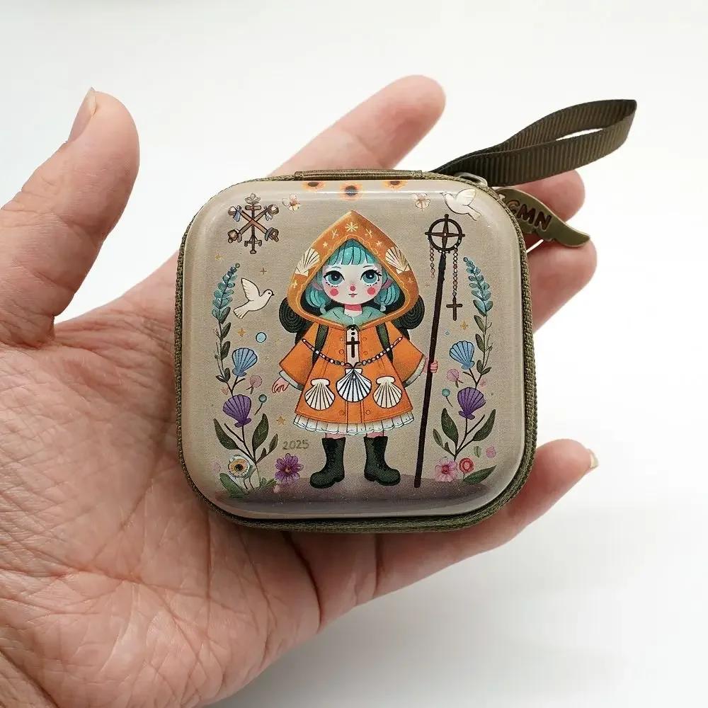 Portable Virgin Mary Prayer Rosary Storage Bag Zippered Cartoon Religious Articles 7x7cm Elegant Christian Gift Devotees
