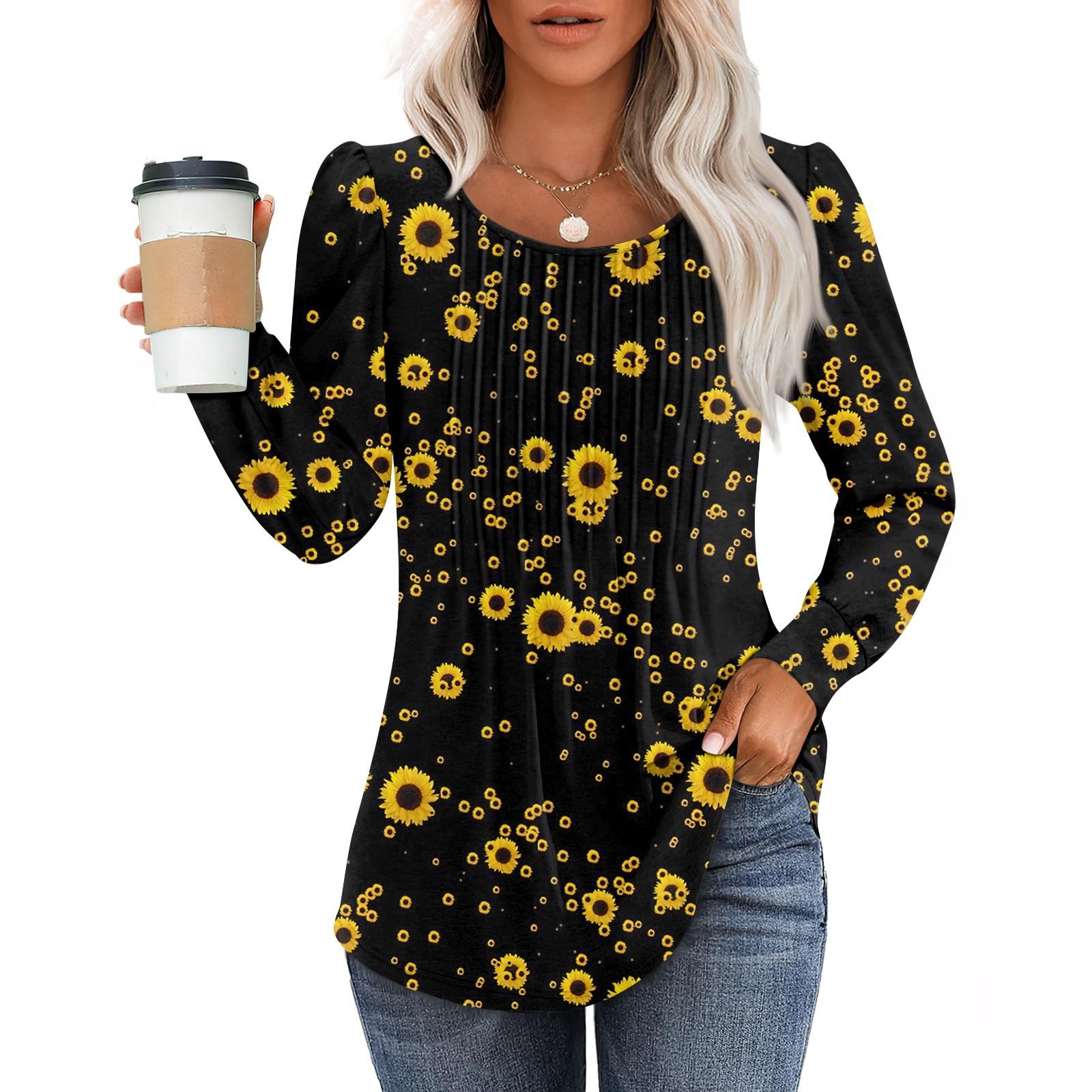 

Женская повседневная модная плиссированная рубашка с длинным рукавом и круглым вырезом, повседневные топы XL жёлтый