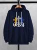 Faith‑Focused Kids Hip Hop Sports Hooded Sweatshirt, Glitter Effect Cross Inspirational Slogan Graphic, Relaxed Fit Pullover For Casual Daily Outing