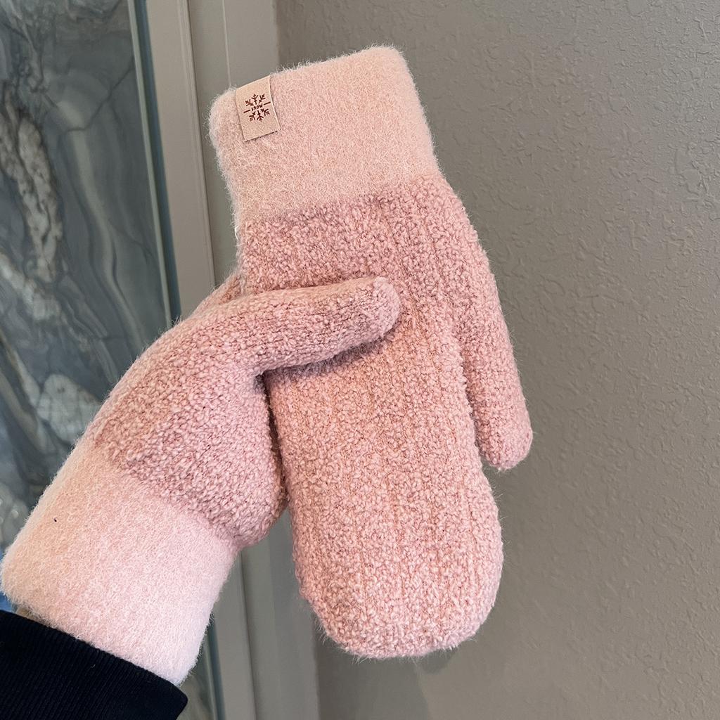 Velvet Thickened Warm Gloves Winter Men's Windproof and Cold-proof Woolen Knitted Double-layered Mittens for Students Outdoor Riding Trend
