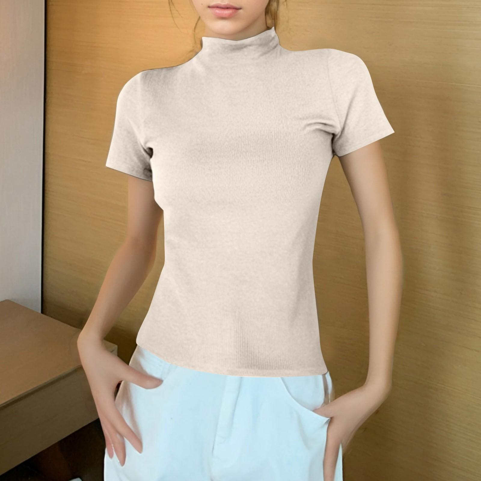 

Женская футболка с полувысоким воротом и узкими короткими рукавами на плечах S