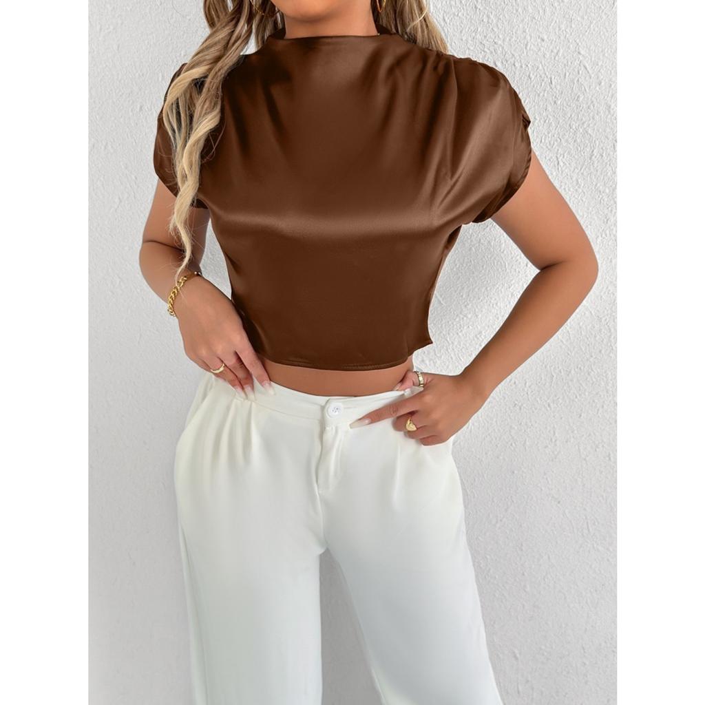 Summer Satin Shirts Fashionable Solid Color High-end Short Sleeved Women's Blouses & Shirts