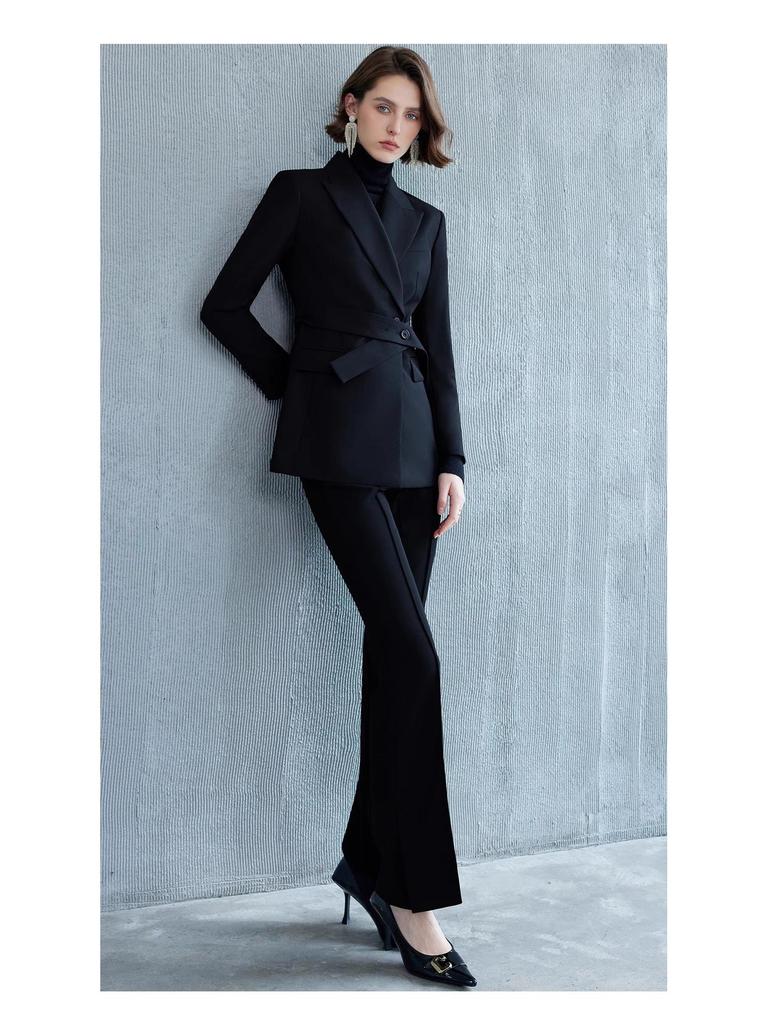 Black Fashion Women's Business Suit - Slimming Micro Flare Pants