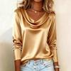 New Arrival: Versatile Spring/Autumn Commuter-Style Loose-Neck, Flowing-Fit Long-Sleeved Base Layer Shirt for Women