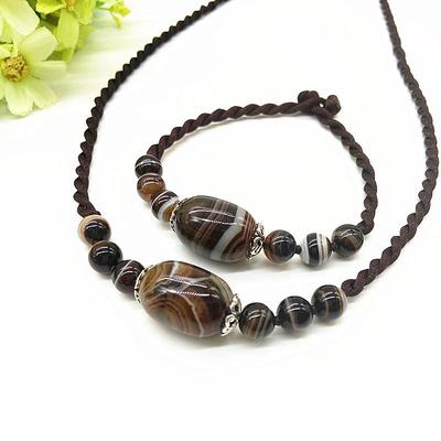Collar/Pulsera de Ágata Envuelto en Seda Étnica Hecho a Mano Cadena para Clavícula