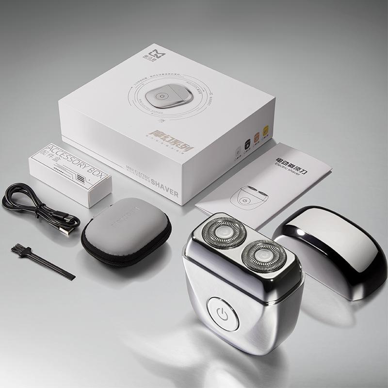 Compact Mini Electric Shaver - Portable, Fully Washable, Floating Head with Double Ring Blade.