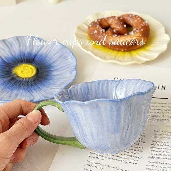 Coffee Cup with Saucer Food Grade Ceramic Floral Pattern Microwave Dishwasher Oven Safe Cappuccino Cup