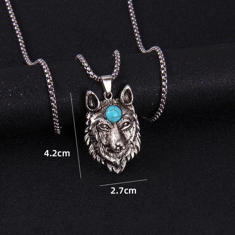 Accessories Punk Retro Titanium Steel Animal Wolf Head Eyeball Pendant Hip Hop Men's Necklace