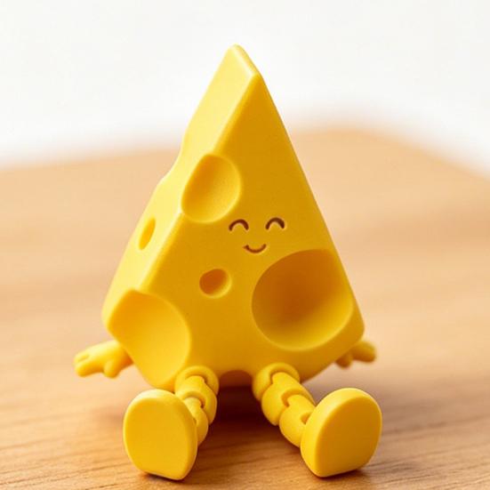 Novelty Cheese Sculpture with Movable Joints, 3D Printed Funny Cheese Slice Figurine Fidget Toy for Stress Relief, Office Desk Accessories