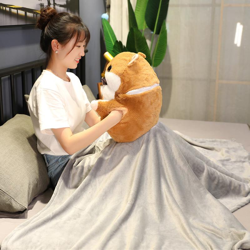 Peluche Criceto Carino 3 in 1 Multifunzione Criceto Scaldamani Con Coperta Giocattolo Cuscino Criceto Giocattoli per Bambini Regalo di Compleanno per Bambino