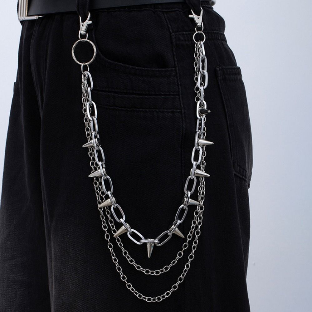 Double-layer Metal Waist Chain Studded Punk Belt Chain Personality Rivet Studded Pants Chain  Steet