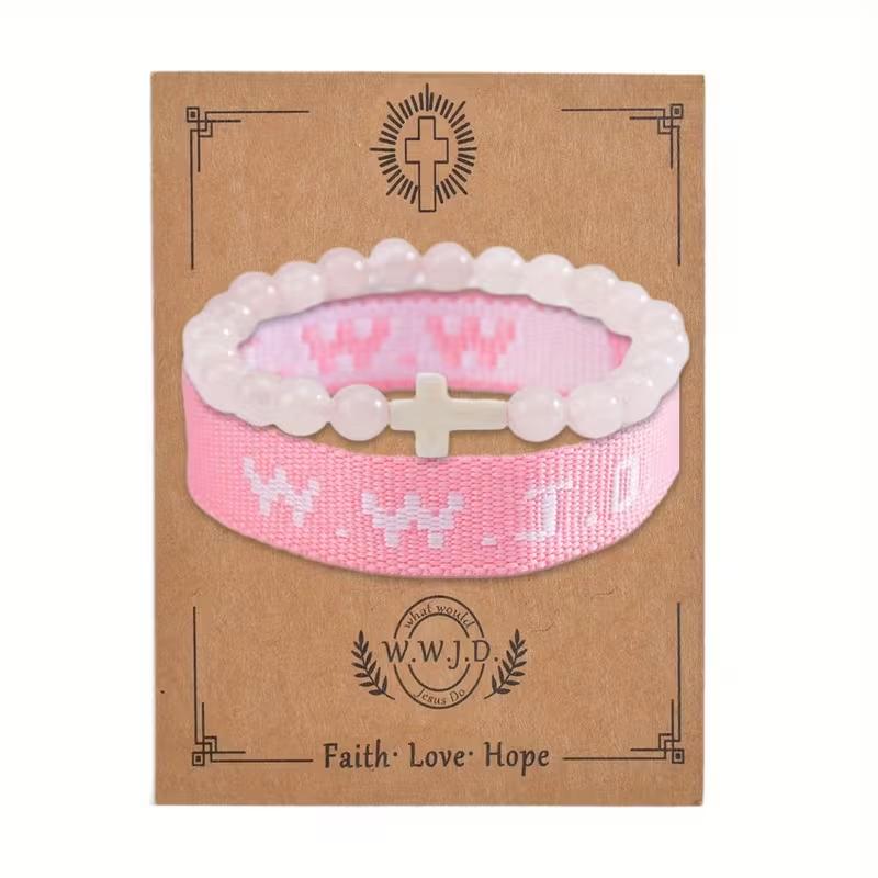 Fashion suit bracelet lady fashion Letter Bracelet Pine Stone Cross Charm Faith Bracelet Natural Stone Friendship Couple Bracelet 2PCS WWJD man