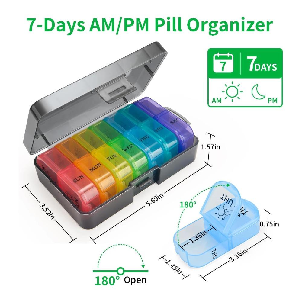 New Portable Premuim Weekly Pill Cases Box Organizer Storage 2 Times A Day 14 Grids for Medicine Vitamin Supplements Fish Oils