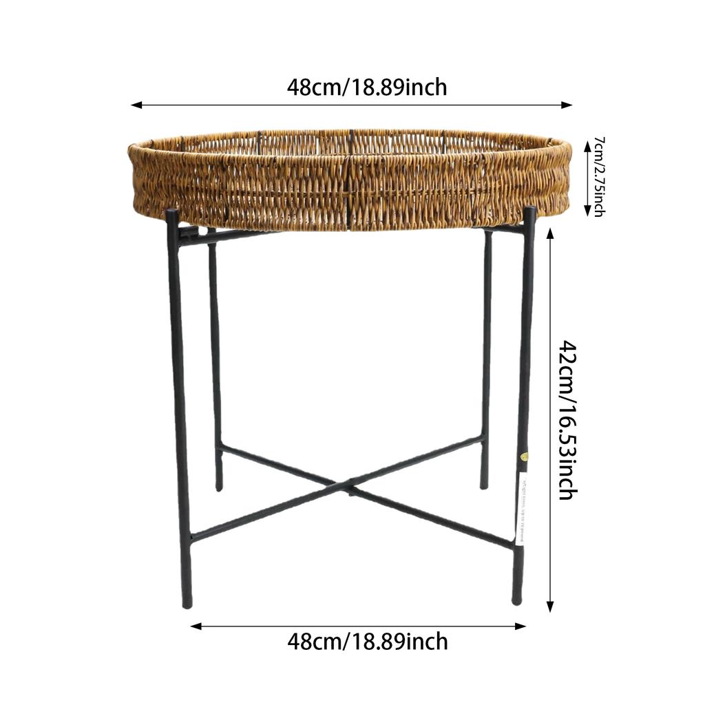 Portable Rattan Wicker Dining Table - Foldable Round Camping Table with Brown Finish, Outdoor Tea Table for Picnics & Camping